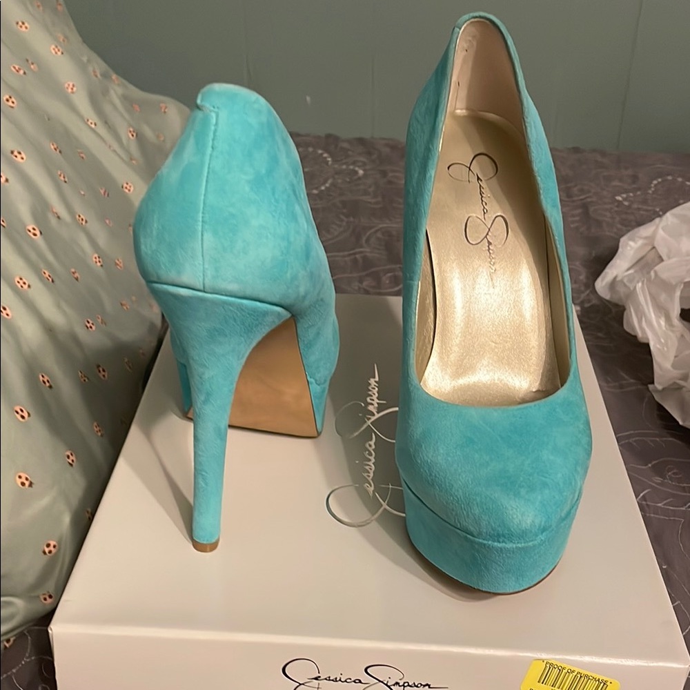 Jessica Simpson Miami green Stiletto Heels 7 new suede pumps teal blue shoes 7m